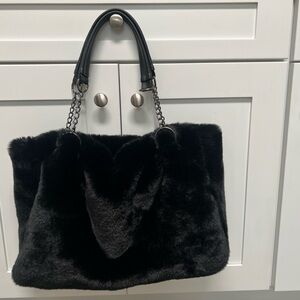 NWOT Expressions NYC Black Faux Fur Tote Bag